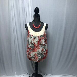 Wrapper Tank Top Womens Size Large Floral Blouse Romantic Cottagecore